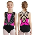 thumbnail image 1 of Kaerm Kids Girls Gymnastics Leotards Bodysuits Glittery Rhinestones Crisscross Back Sleeveless Jumpsuits Hot Pink 14, 1 of 4