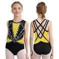 thumbnail image 1 of Kaerm Kids Girls Gymnastics Leotards Bodysuits Glittery Rhinestones Crisscross Back Sleeveless Jumpsuits Yellow 8, 1 of 3