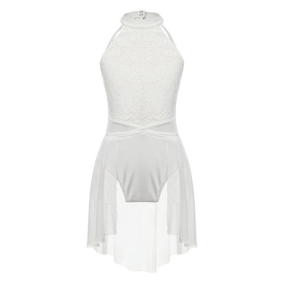 Kaerm Kids Girls Lace Lyrical Ballet Dance Dress Sleeveless Skirt Leotard Latin Jazz Contemporary Ivory 8