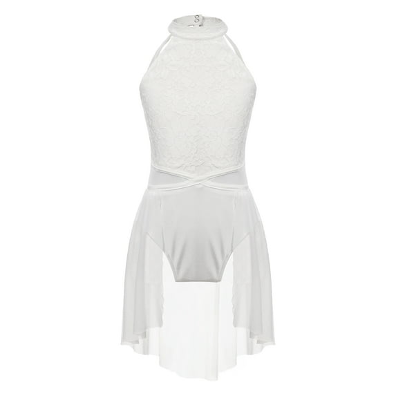 Kaerm Kids Girls Lace Lyrical Ballet Dance Dress Sleeveless Skirt Leotard Latin Jazz Contemporary Ivory 8