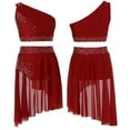 thumbnail image 1 of Kaerm Kids Girls Latin Ballet Jazz Lyrical Ballroom Dance Costume Shiny Rhinestone One Shoulder Crop Top with Skirt Burgundy 16, 1 of 7