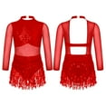 thumbnail image 1 of Kaerm Kids Girls Latin Dance Dress Ballet Ballroom Salsa Sequin Costume Long Sleeve Tassel Skirt Tutu Leotard Red 10, 1 of 6