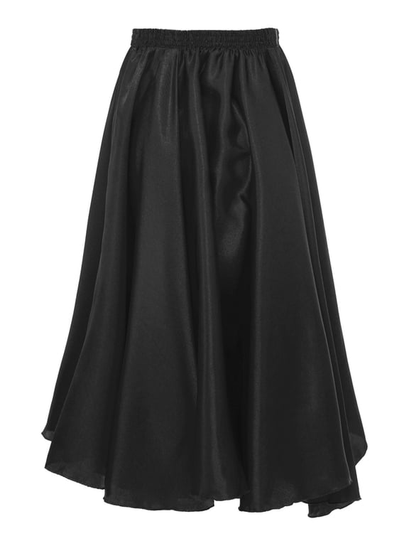 Kids Girls Long Full Ballroom Dance Skirt Flamenco Belly Skirt Cha Cha Latin Rumba Samba Skirt Black 7-8