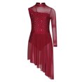 thumbnail image 1 of Kaerm Kids Girls Lyrical Dance Dress Asymmetrical Skirted Leotard Long Sleeve Modern Contemporary Dance Dress Burgundy 16, 1 of 5