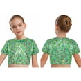 thumbnail image 1 of Kaerm Kids Girls Metallic Tees Leopard Print Hip Hop Ballet Dance Crop Tops Modern Jazz Performance T-Shirts Green 14-15, 1 of 7