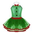 thumbnail image 1 of Kaerm Kids Girls Modern Dance Leotard Dress Halter-Neck Sleeveless Sequins Mesh Tutu Dress Green 6, 1 of 5