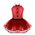 thumbnail image 1 of Kaerm Kids Girls Modern Dance Leotard Dress Halter-Neck Sleeveless Sequins Mesh Tutu Dress Red 10, 1 of 5