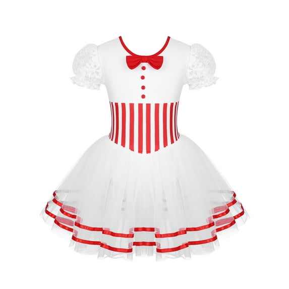 Kaerm Kids Girls Puff Sleeves Party Princess Dance Leotard Dress Christmas Holiday Dancewear Costume Red 8