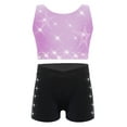 thumbnail image 1 of Kaerm Kids Girls Rhinestones Gymnastics Dance Sports Set Sleeveless Crisscross Back Crop Top Vest and Shorts Light Purple Black 6, 1 of 5