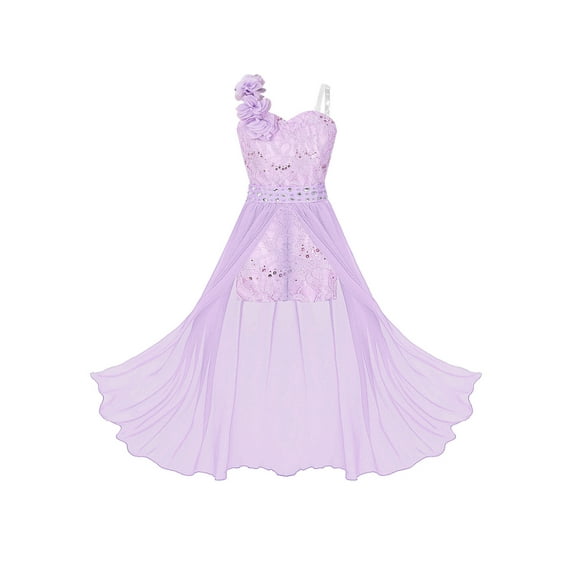 Kaerm Kids Girls Romper Dress One-Shoulder Junior Bridesmaid Dress Flower Girl Wedding Party Prom Lavender 6