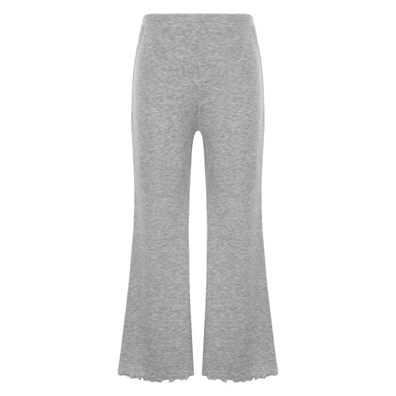 Kaerm Kids Girls Ruffled Hem Flared Pants Ribbed Knit Bell Bottoms Skinny Flare Leggings Yoga Gray 130