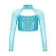 thumbnail image 1 of Kaerm Kids Girls Sequin Long Sleeve Gymnastics Dance Crop Top Jazz Hip Hop Athletic Shirt Streetwear Lake Blue 12, 1 of 5