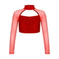 thumbnail image 1 of Kaerm Kids Girls Sequin Long Sleeve Gymnastics Dance Crop Top Jazz Hip Hop Athletic Shirt Streetwear Red 12, 1 of 5