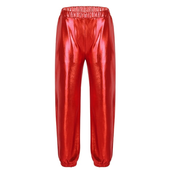 Kaerm Kids Girls Shiny Metallic Dance Pants Stage Performance Hip-hop Jazz Dancewear Athletic Trousers Red 6