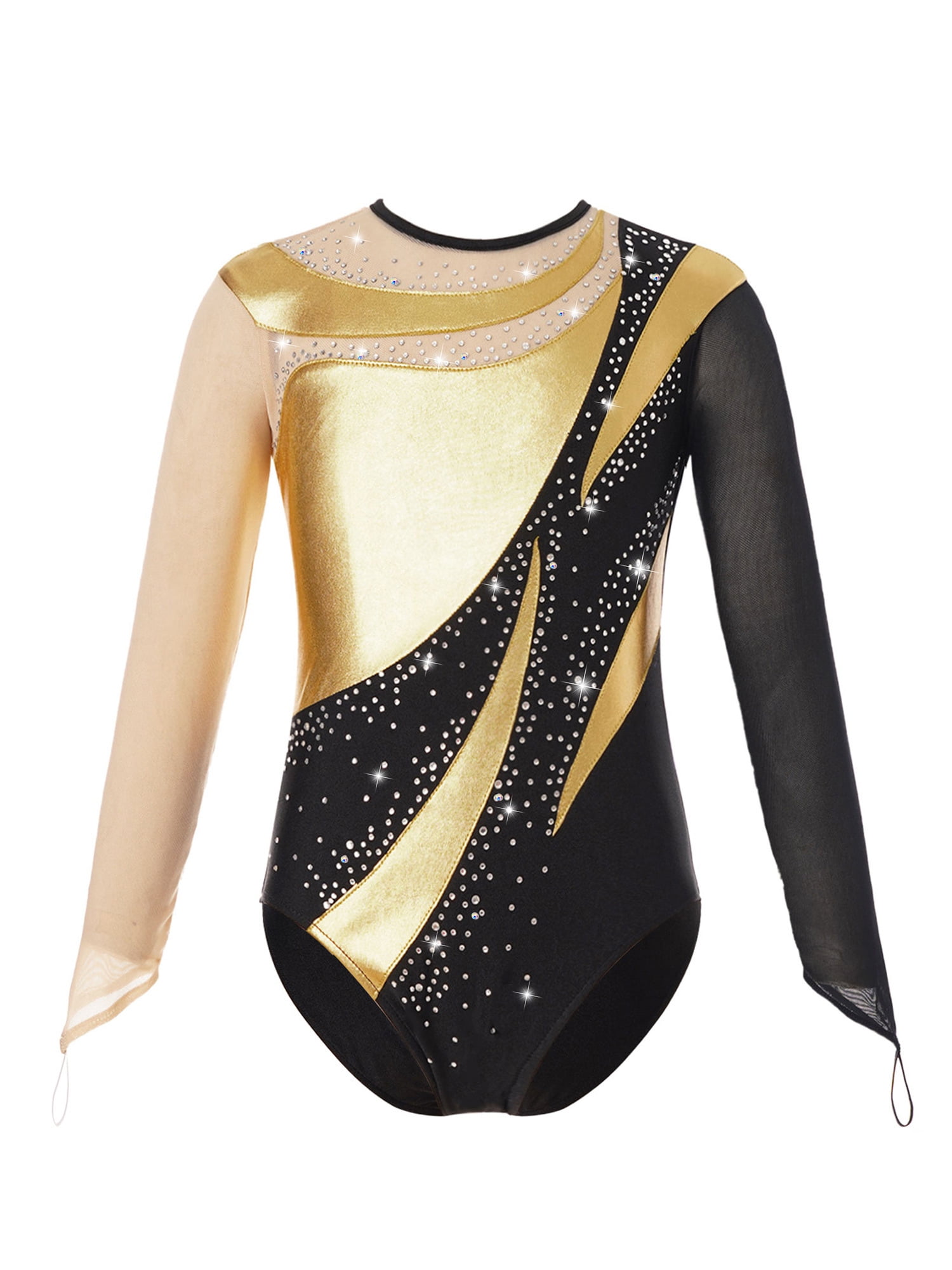 Girls Long Sleeve Metallic Gymnastics Leotard - Shiny Purple Spandex Dance Bodysuit For Kids (Includes Scrunchie)