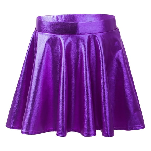 Kaerm Kids Girls Shiny Metallic Skirt Flared Pleated Holographic A-Line Mini Skater Skirts Purple 6