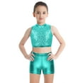 thumbnail image 1 of Kaerm Kids Girls Shiny Sequins Dance Costume Ballet Gymnastics Leotard 2 Pieces Dance Outfits Lake Green 6, 1 of 7