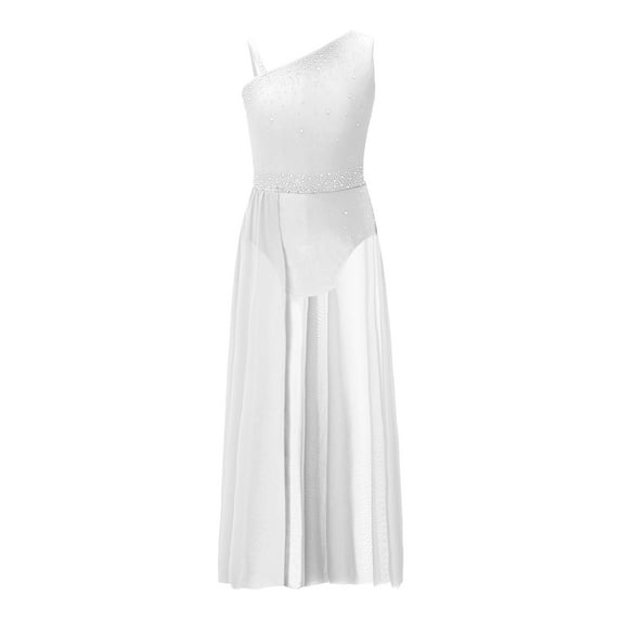 Kaerm Kids Girls' Sleeveless Lyrical Dance Dress Contemporary High-Low Tutu Skirt Modern Latin Dance White 12