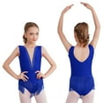 thumbnail image 1 of Kaerm Kids Girls Sparkle Fringed Leotard Tassel Bodysuit Figure Skating Dance Rhythmic Gymnastics Costume Blue 16, 1 of 6