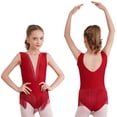 thumbnail image 1 of Kaerm Kids Girls Sparkle Fringed Leotard Tassel Bodysuit Figure Skating Dance Rhythmic Gymnastics Costume Burgundy 12, 1 of 7
