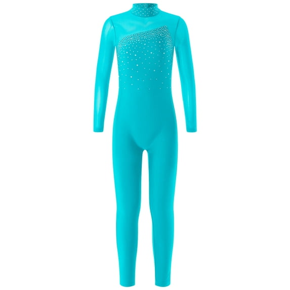 Kaerm Kids Girls Unitard Full Body Long Sleeve Dance Gymnastics Leotard One Piece Skating Jumpsuit Lake Blue 14