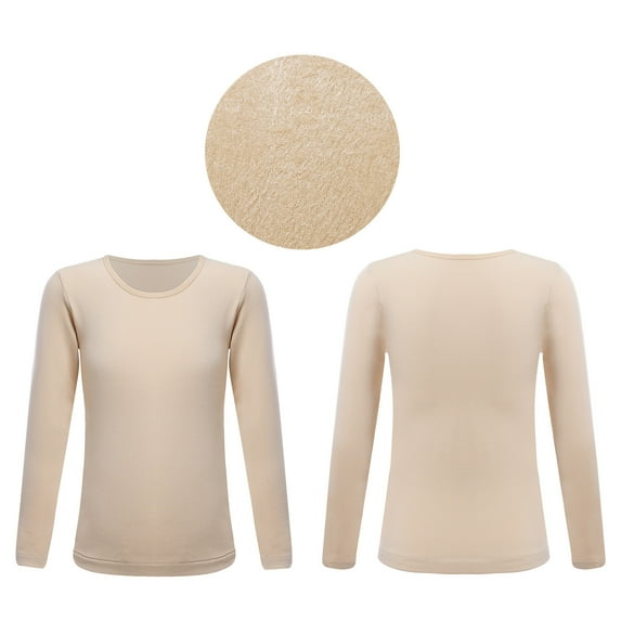 Kaerm Kids Thermal Shirt Warm Base Layer Tops Girls Boys Long Sleeve Fleece Compression Shirts Type B Nude L