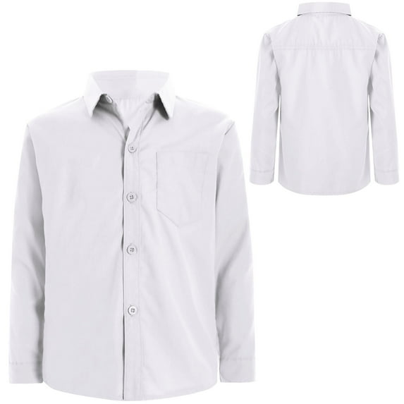 Kaerm Long Sleeve Oxford Shirt for Boys Button Up Top School Blouse Cotton Twill Dress Shirts Daily Wear White 13-14