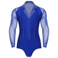 thumbnail image 1 of Kaerm Men Glitter Latin Tango Dance Leotard Bodysuit Sheer Mesh Figure Skating Dance Shirts Ballroom Dancewear Blue 3XL, 1 of 7