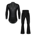 thumbnail image 1 of Kaerm Men's Ballroom Latin Dance Outfit Rhinestones Bodysuit with Flared Pants Black XXL, 1 of 7