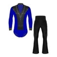thumbnail image 1 of Kaerm Men's Ballroom Latin Dance Outfit Rhinestones Bodysuit with Flared Pants Blue&Black M, 1 of 7