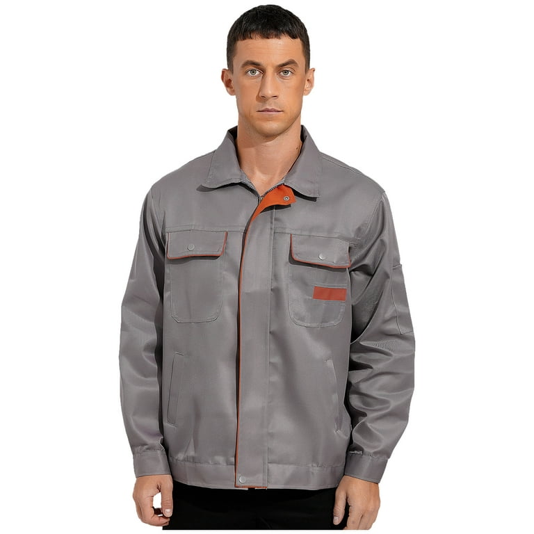 Kaerm Men s Motor Mechanics Jacket Zip Up Work Coat Long Sleeve Factory Workshop Mechanic Work Shirt Dark Gray 175 XL