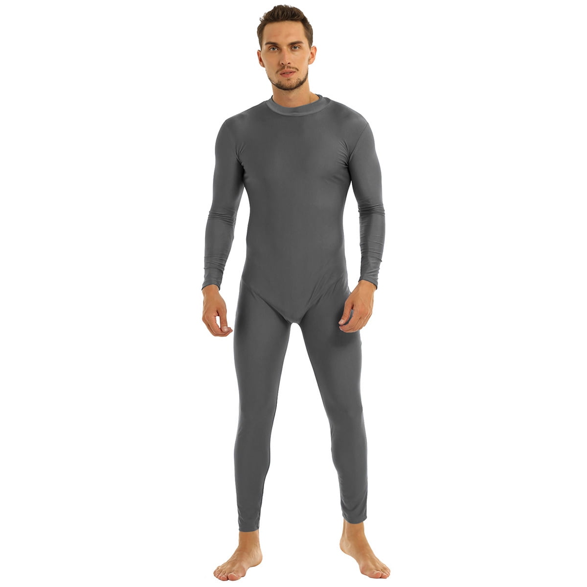 Kaerm Men's One Piece Full Body Unitard Leotard Back Zipper Long Sleeve ...