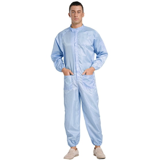 Kaerm Men's One Piece Work Coveralls Jumpsuits Long Sleeves Front Zipper Workshop Body Suits Blue XXL