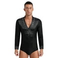 thumbnail image 1 of Kaerm Men's Rhinestone Latin Salsa Dance Shirt V Neck Ballroom Dance Tops Leotard Bodysuit Black XXL, 1 of 8