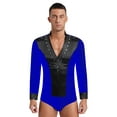 thumbnail image 1 of Kaerm Men's Rhinestone Latin Salsa Dance Shirt V Neck Ballroom Dance Tops Leotard Bodysuit Blue XXL, 1 of 7