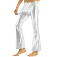 thumbnail image 1 of Kaerm Men's Shiny Metallic 70s Vintage Disco Party Long Pants Bell Bottom Flared Trousers Silver M, 1 of 7