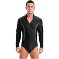 thumbnail image 1 of Kaerm Men's Sparkling Rhinestones Dance Shirt Long Sleeve Leotards Salsa Rumba Latin Dance Bodysuit Black L, 1 of 7