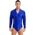 thumbnail image 1 of Kaerm Men's Sparkling Rhinestones Dance Shirt Long Sleeve Leotards Salsa Rumba Latin Dance Bodysuit Blue XXL, 1 of 7