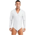 thumbnail image 1 of Kaerm Men's Sparkling Rhinestones Dance Shirt Long Sleeve Leotards Salsa Rumba Latin Dance Bodysuit White 3XL, 1 of 5