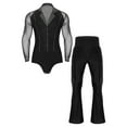 thumbnail image 1 of Kaerm Mens 2 Piece Latin Dance Outfits Long Sleeve Ballet Tango Ballroom Dance Leotard with Pants Black XXL, 1 of 7