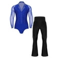 thumbnail image 1 of Kaerm Mens 2 Piece Latin Dance Outfits Long Sleeve Ballet Tango Ballroom Dance Leotard with Pants Blue M, 1 of 7
