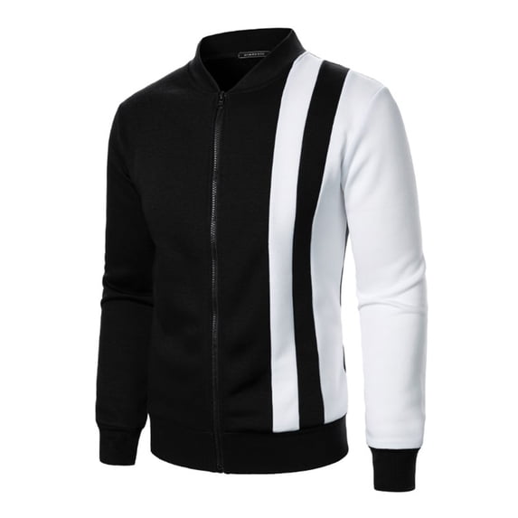Kaerm Mens Color Block Bomber Jackets Sweatshirt Long Sleeve Zipper Cardigan Coat Sports Workout Gym Black 3XL