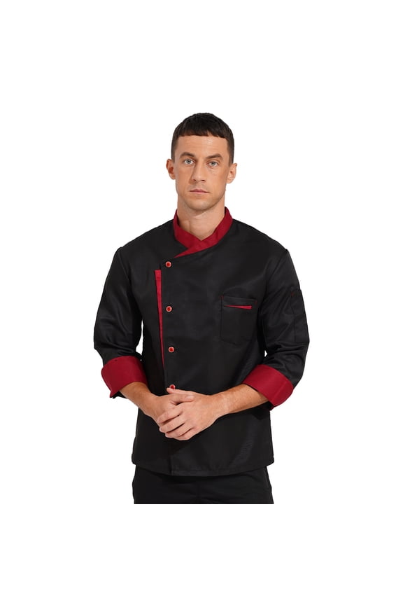 Unisex Chef Jacket Men's Long Sleeve Chef Coat Restaurant Kitchen Hotel Home Chef Uniform Black XL