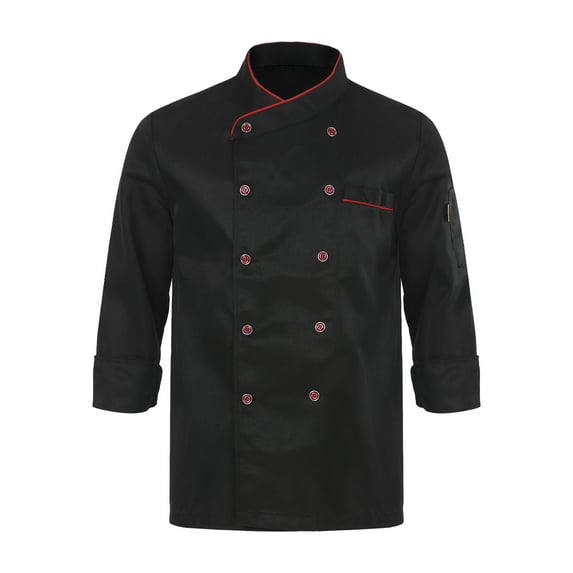 Kaerm Unisex Men's Classic Chef Coat Jackets Double-breasted Kitchen Chef Uniforms Shirts Top Black Long Sleeve XL