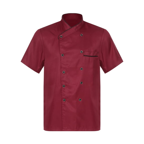 Kaerm Unisex Men's Classic Chef Coat Jackets Double-breasted Kitchen Chef Uniforms Shirts Top Red Short Sleeve M