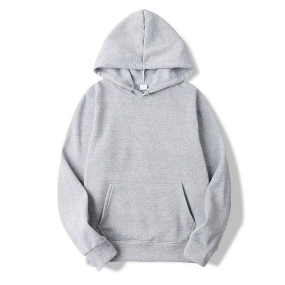 Kaerm Unisex Mens Long Sleeves Drawstring Plain Hooded Sweatshirt Pullover Solid Hoodie Top Gray M