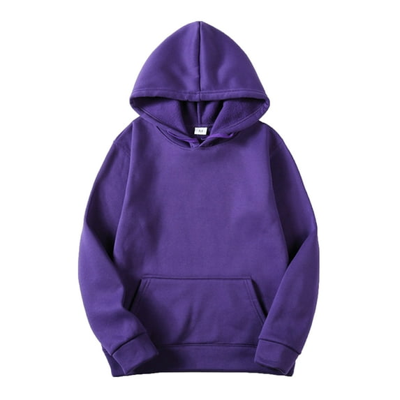 Kaerm Unisex Mens Long Sleeves Drawstring Plain Hooded Sweatshirt Pullover Solid Hoodie Top Purple XXL