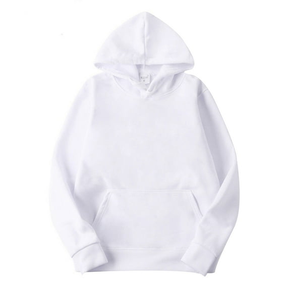 Kaerm Unisex Mens Long Sleeves Drawstring Plain Hooded Sweatshirt Pullover Solid Hoodie Top White 4XL
