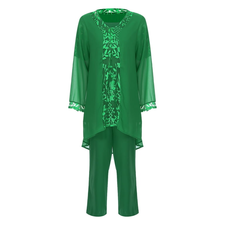 Kaerm Women 3 Piece Chiffon Pant Suits Plus Size Mother of The Bride Dress Suit Wedding Guest Outfits Green 4XL Walmart
