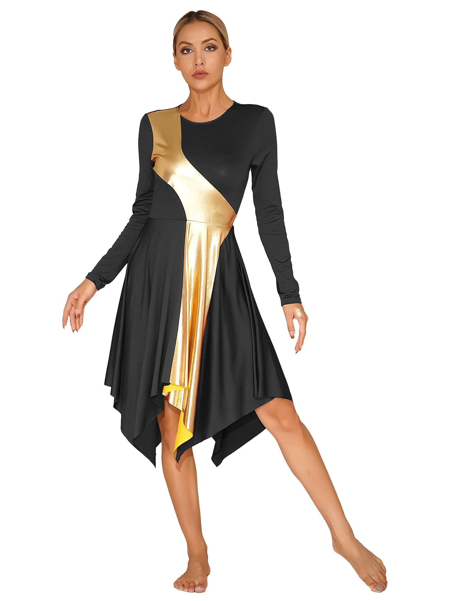 Kaerm Women Asymmetrical Praise Dance Dress Long Sleeve Loose Fit